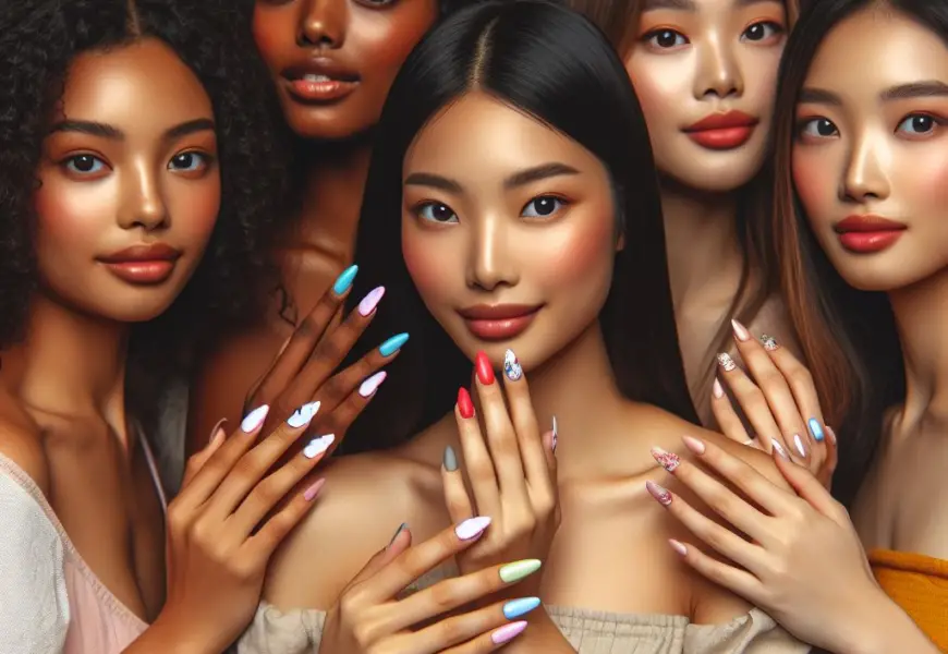 beautiful girls of different races showing off their nails