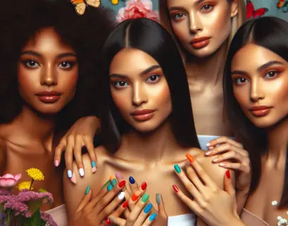 Very beautiful girls of different races showing off their nails