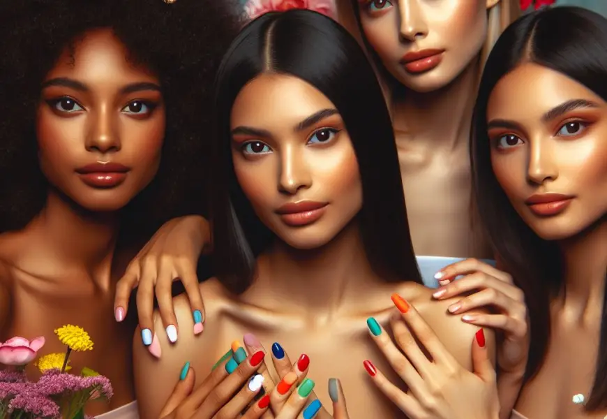 Very beautiful girls of different races showing off their nails