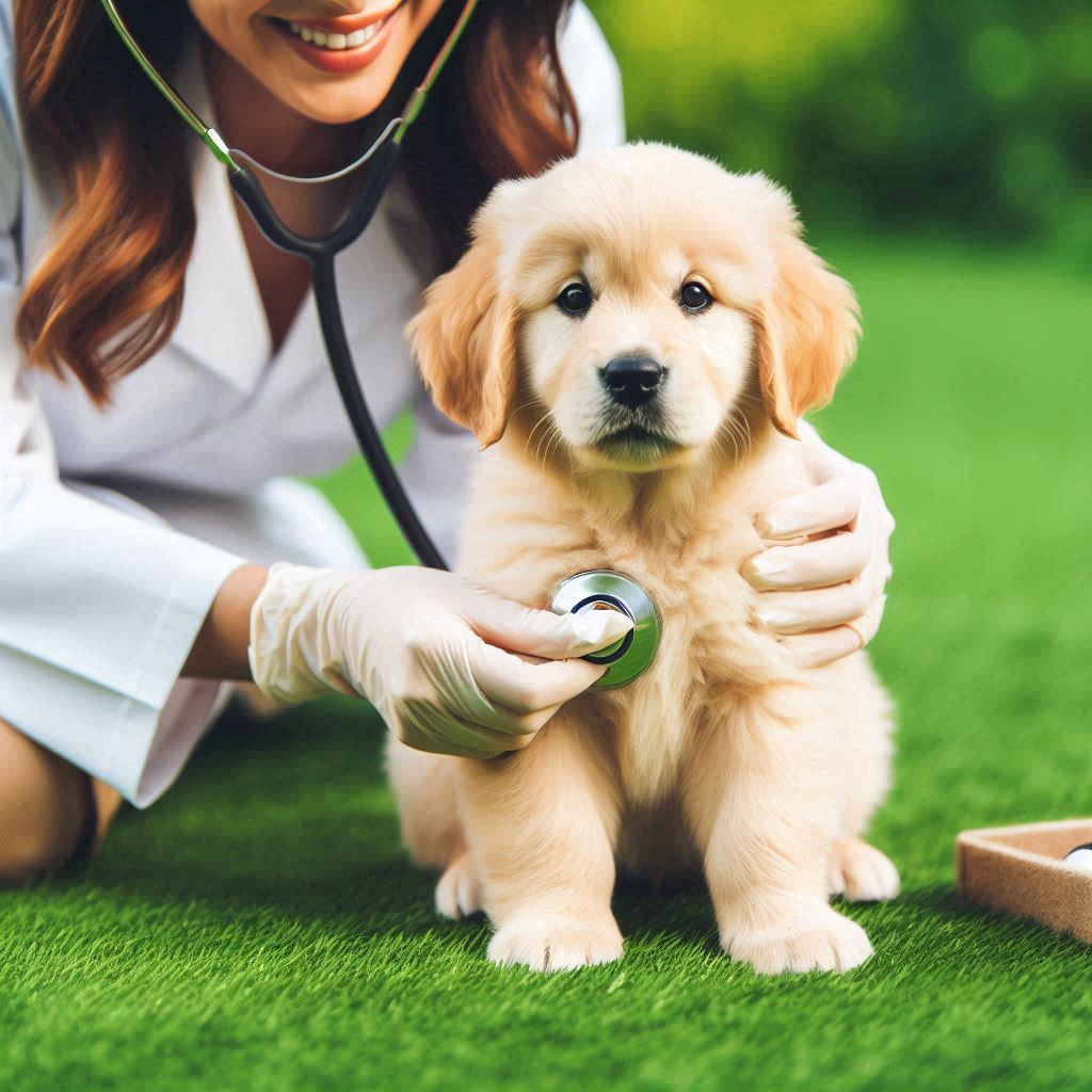 A veterinarian monitoring dog health