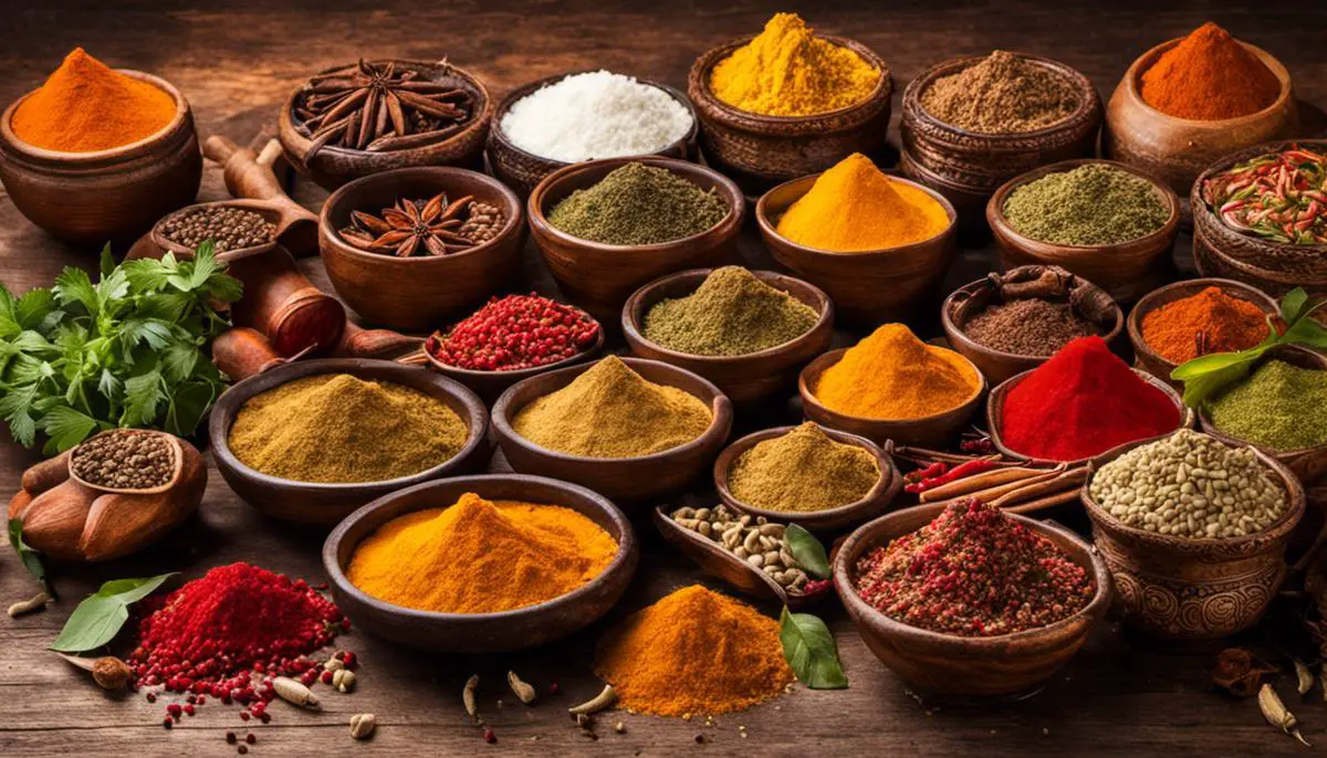 A vibrant image depicting traditional Indian ingredients and spices used in the Indian diet.